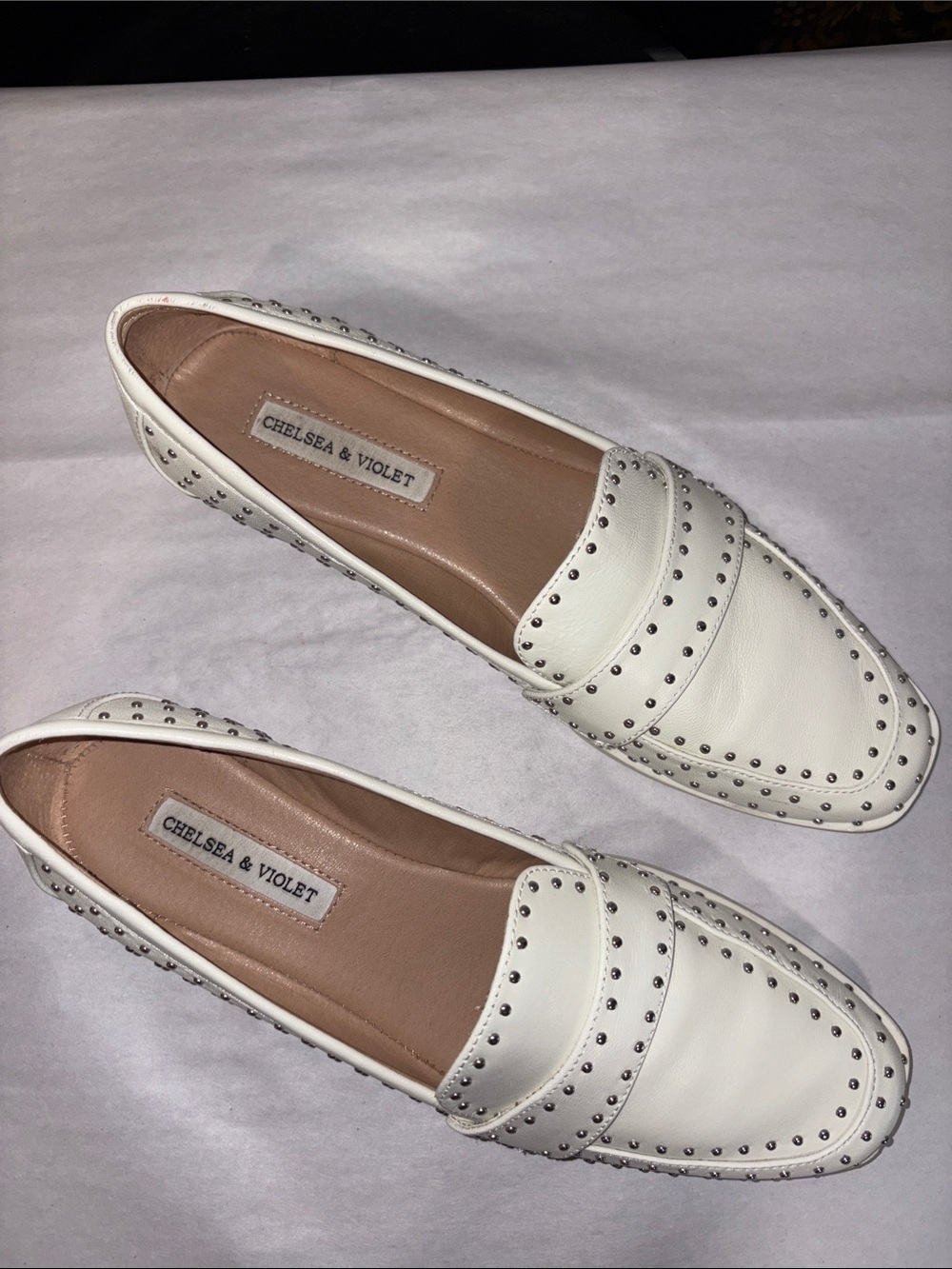 Chelsea & Violet White Loafers with Silver Studs worn once - Picture 5 of 6